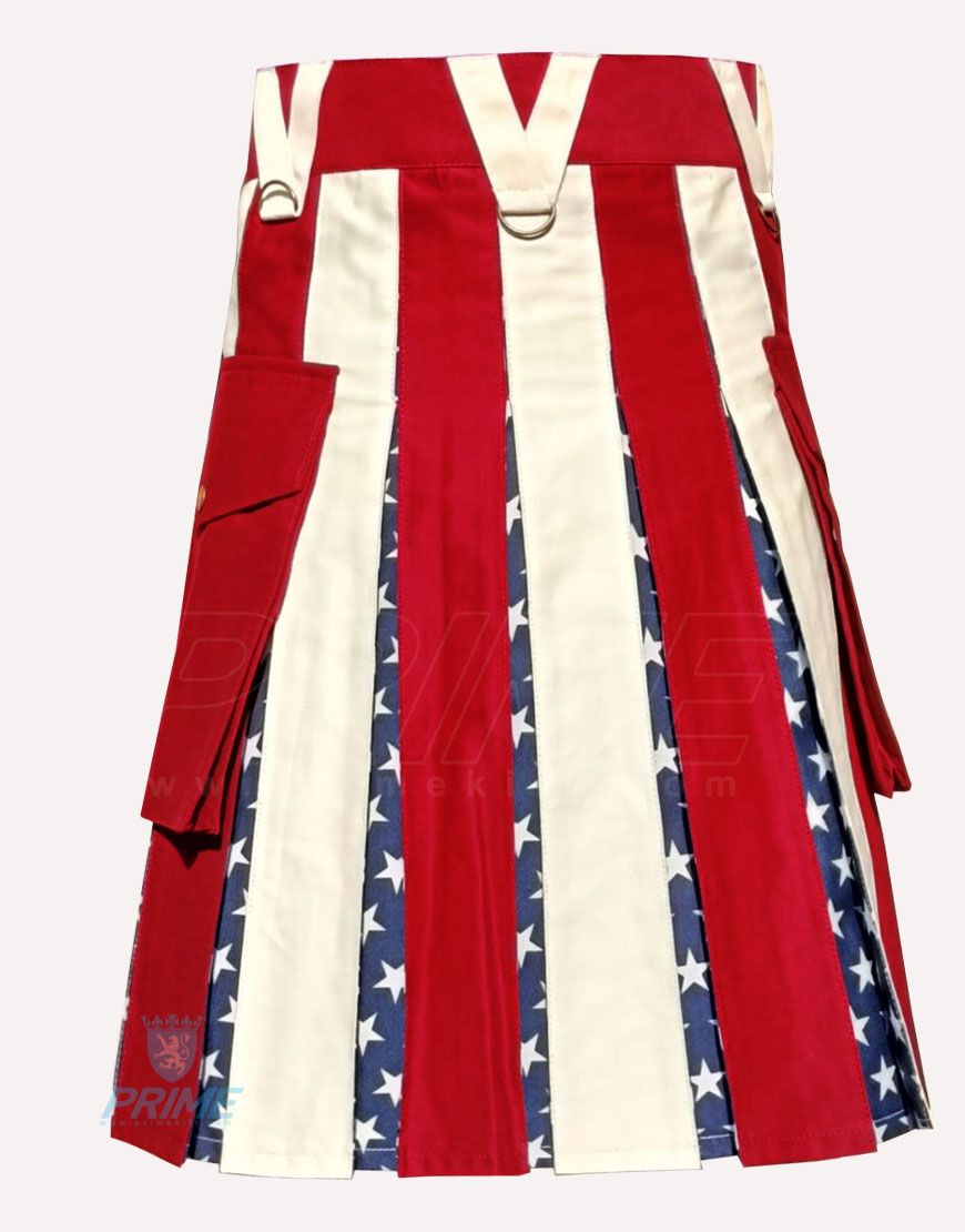 Maroon American Flag Hybrid Utility Kilt - USA Kilt