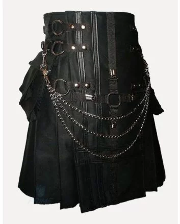 Black Fashion With Chain Utility Kilt