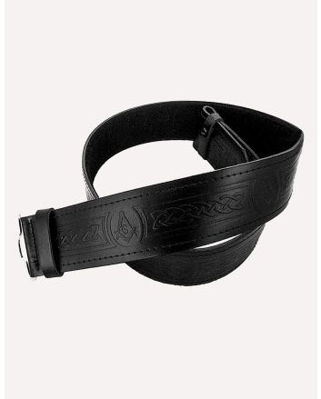 Masonic Embossed Black Leather Belt