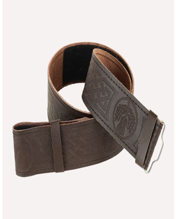 Thistle Embossed Brown Leather Kilt Belt