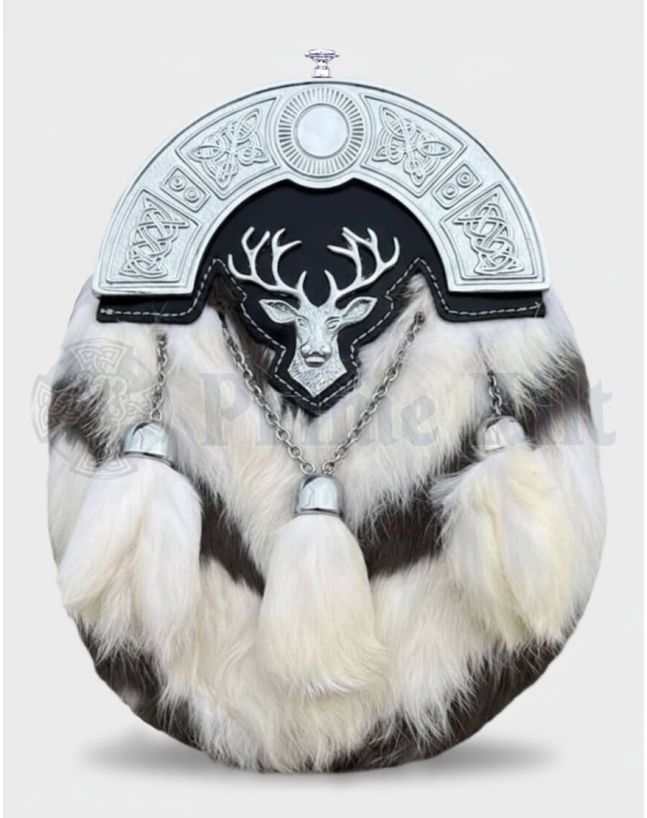 Black and White Full Dress Rabbit Fur Sporran