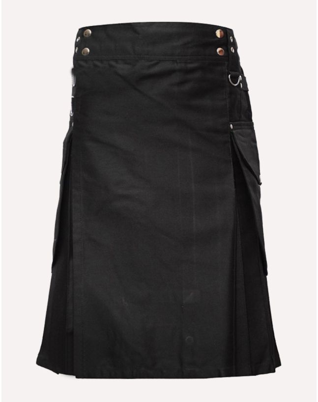 Black Modern Utility Kilt For Men