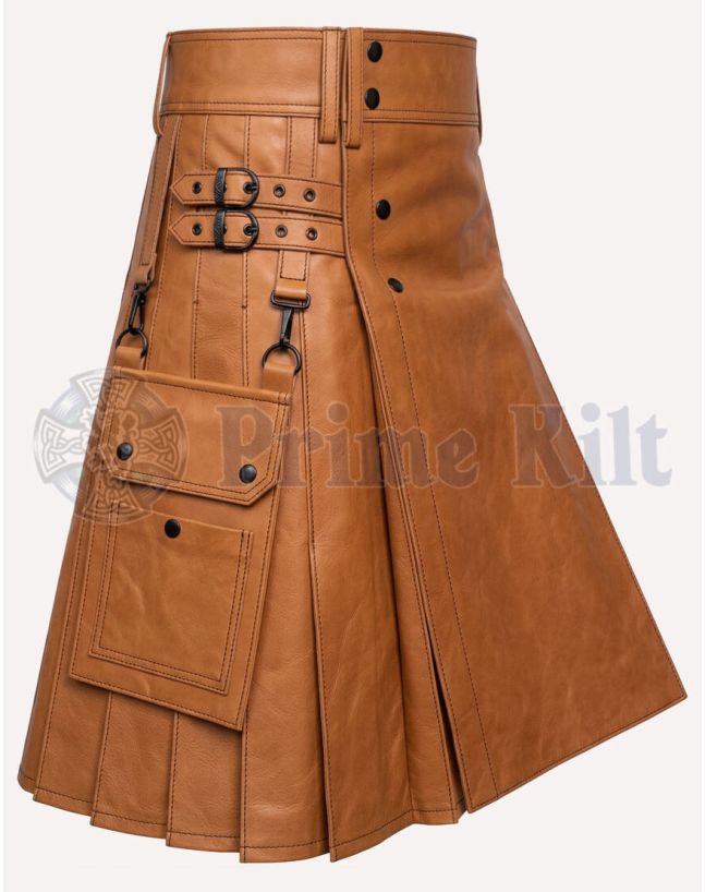Brown Leather Kilt Detachable Pockets