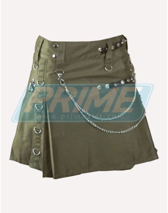 Olive Green Cotton Utility Kilt For Women