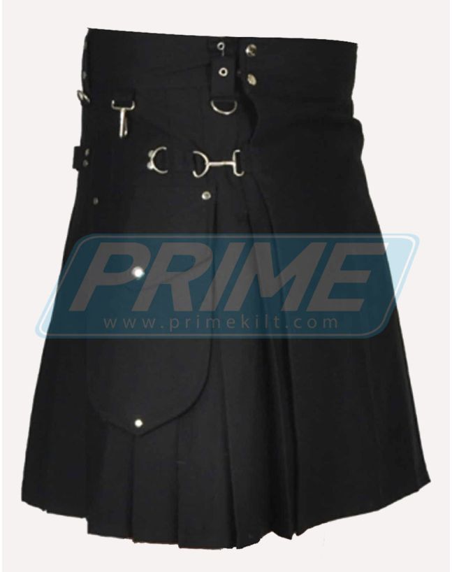 Stylish Black Side Pocket Utility Kilt