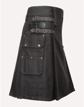 Black 4 Leather Closing Straps Utility Kilt