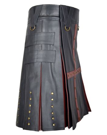 Black &amp; Brown Leather Kilt Front