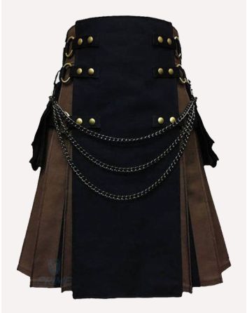 Black and Brown Cargo Hybrid Utility Kilt