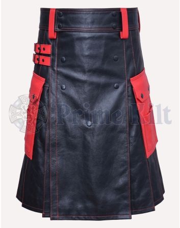 Black and Red Leather Kilt