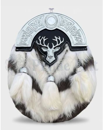 Black and White Full Dress Rabbit Fur Sporran