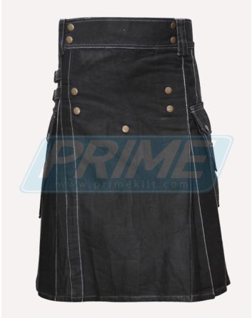 Black Contrast Stitched Utility Kilt