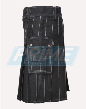 Black Contrast Stitched Utility Kilt