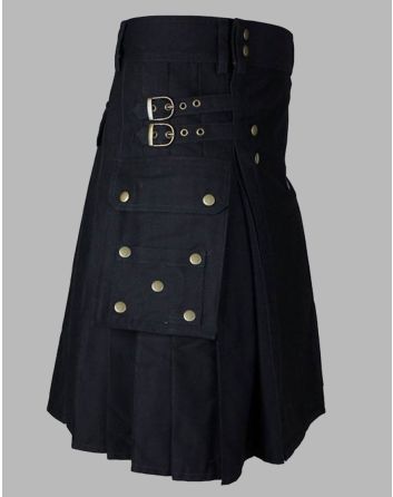 Black Cotton Contemporary Kilt for Men