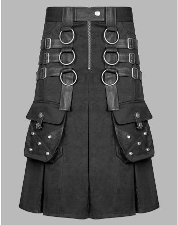 Black Cotton Punk Rave Utility Kilt