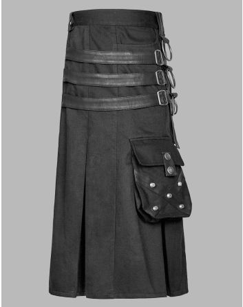 Black Cotton Punk Rave Utility Kilt