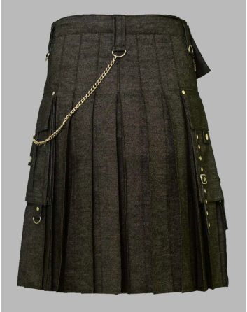 Black Denim Kilt Back