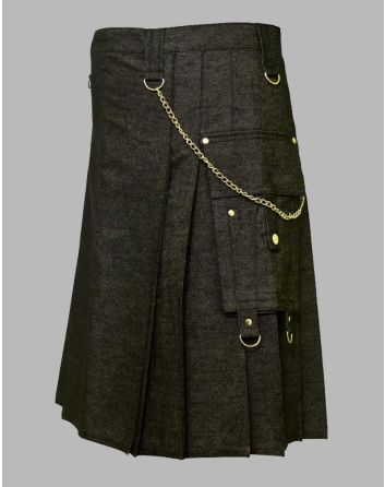 Black Denim Kilt Back