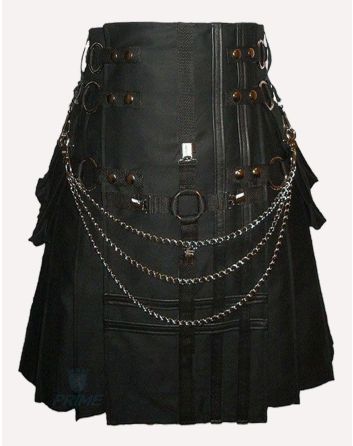 Black Fashion With Chain Utility Kilt