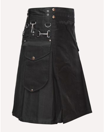Black Modern Utility Kilt For Men