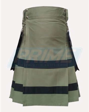 Black Striped Olive Green Utility Kilt