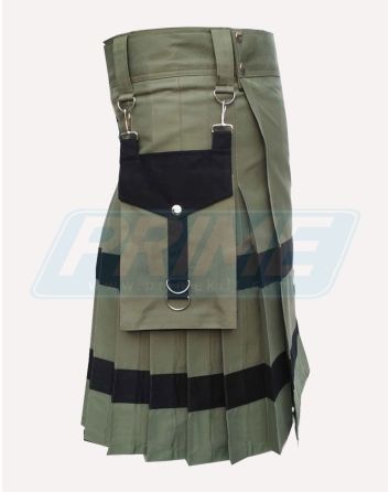 Black Striped Olive Green Utility Kilt