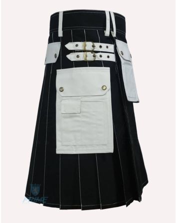 Black &amp; White Hybrid Utility Working Kilt