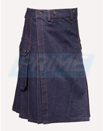 Blue Denim Red Stitched Utility Kilt