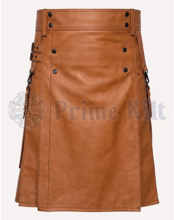 Brown Leather Kilt Detachable Pockets