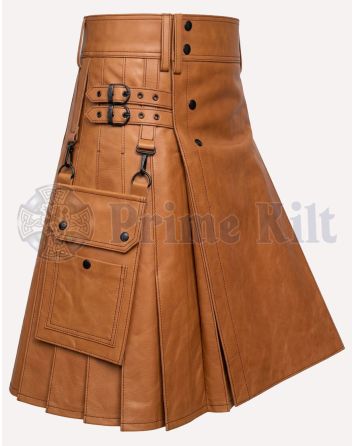Brown Leather Kilt Detachable Pockets