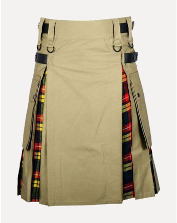 buchanan tartan and khaki hybrid kilt