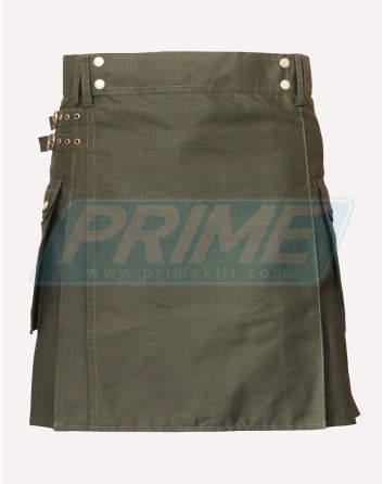 Cotton Olive Green Modern Utility Kilt