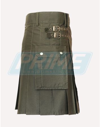 Cotton Olive Green Modern Utility Kilt