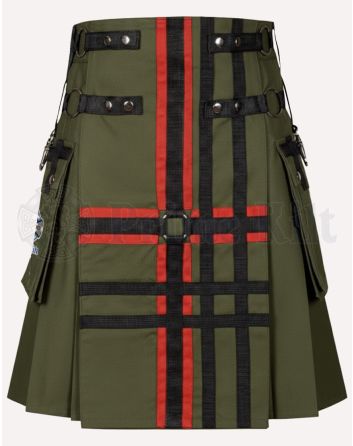 Deluxe Olive Cotton Heavy Duty Hybrid Utility Kilt