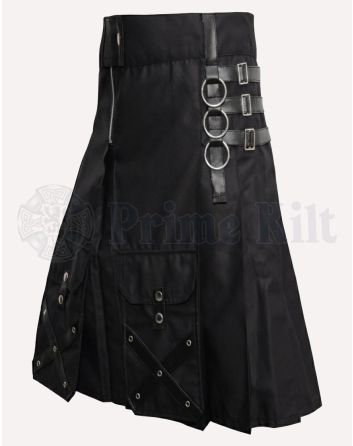 Gothic Style Leather Strap Utility Kilt