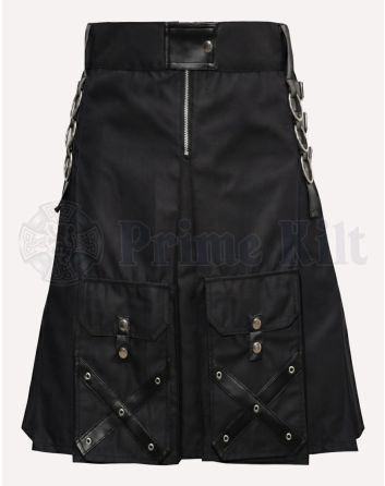 Gothic Style Leather Strap Utility Kilt