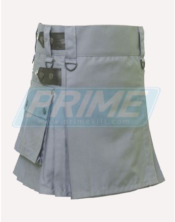 Grey Leather Strap Womens Utility Kilt