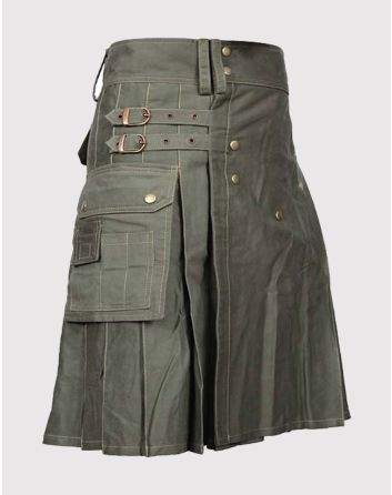 Heavy Cotton Olive Green Classic Utility Kilt