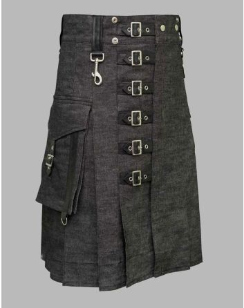 Heavy Denim Kilt With Straps