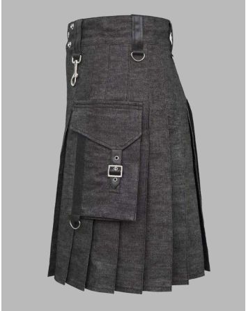 Heavy Denim Kilt With Straps
