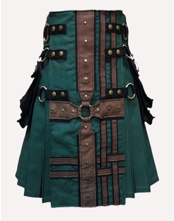 Modern Hunter Green with Brown Medieval Hybrid Kilt