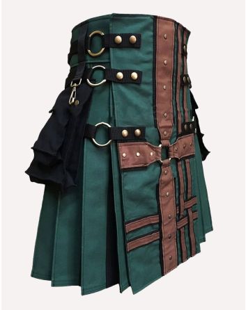 Modern Hunter Green with Brown Medieval Hybrid Kilt