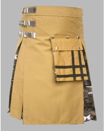 Khaki Two Toned Men Hybrid Kilt