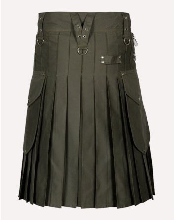 Olive Green Casual Utility Kilt