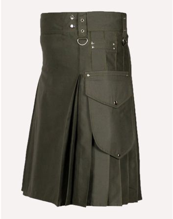 Olive Green Casual Utility Kilt