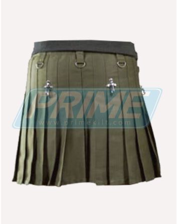 Olive Green Cotton Utility Kilt For Women