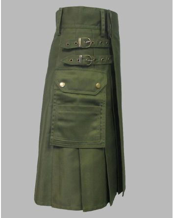 Olive Green Cotton Utility Kilt