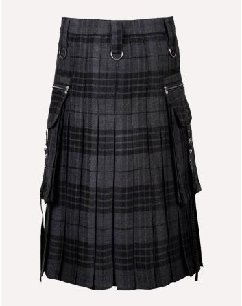 Punk Rock Gothic Grey Tartan Utility Kilt