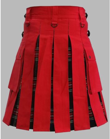 Red Hybrid Tartan Kilt