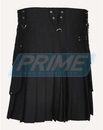 Stylish Black Side Pocket Utility Kilt