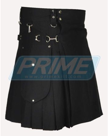 Stylish Black Side Pocket Utility Kilt